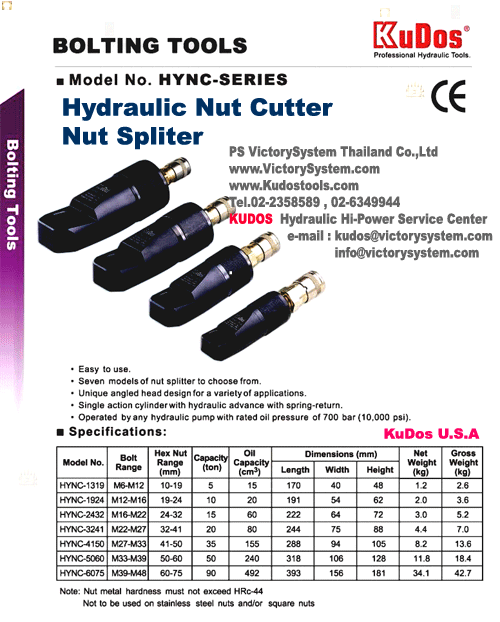 kudos nut splitter,nut cutter,kudos hycn-1319,hycn-1924,hycn-2432,hycn-3241,hync-4150,hycn-5060,hycn-6075
